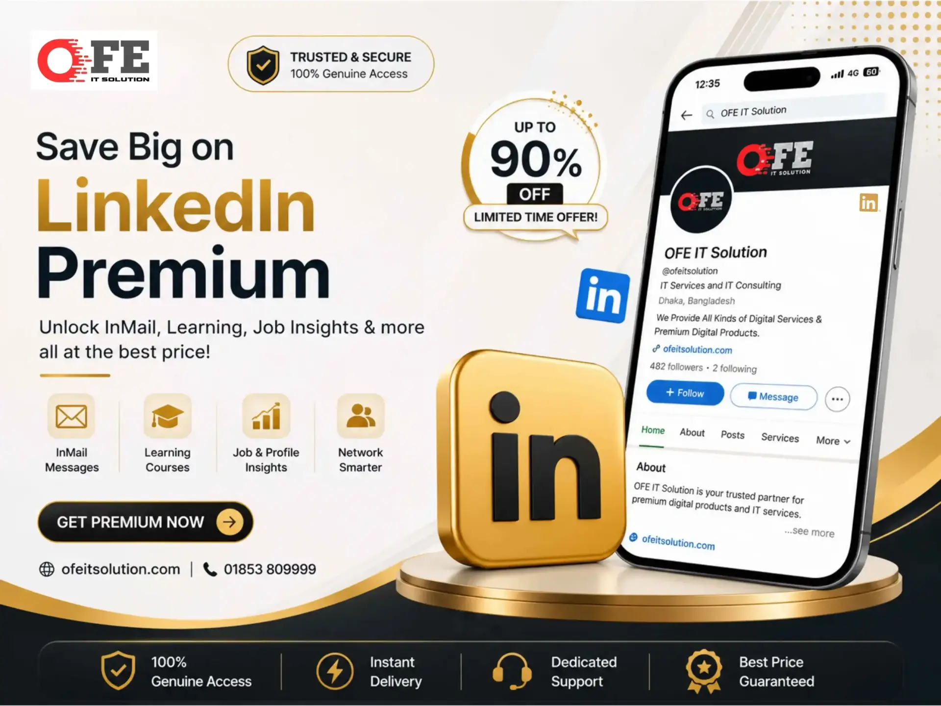 LinkedIn Premium subscription in Bangladesh with InMail, LinkedIn Learning, job insights, profile insights, and premium networking features – Available at OFE IT Solution